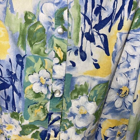 Models Coat Womens Lounge Dress Size 16 Floral Pure Cotton Snap Front Blue Green - Picture 6 of 13